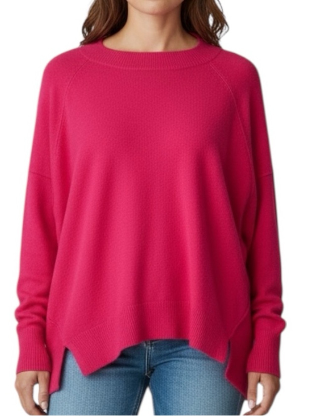 NWT ADRIANNA PAPELL Hot Pink Long Sleeve Drop Shoulder Sweater Size Large